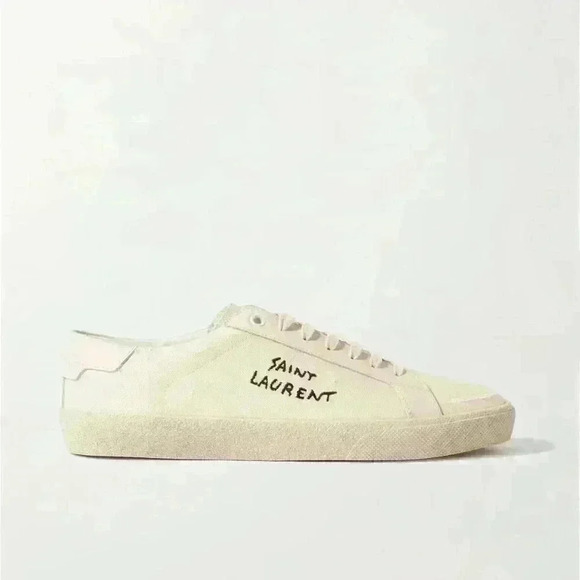 SAINT LAURENT Classic Leather/Canvas Court Classic Embroidered Sneakers - Picture 15 of 16